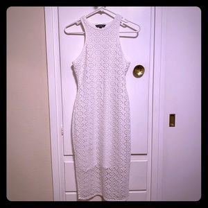 Express White Crochet Midi Dress